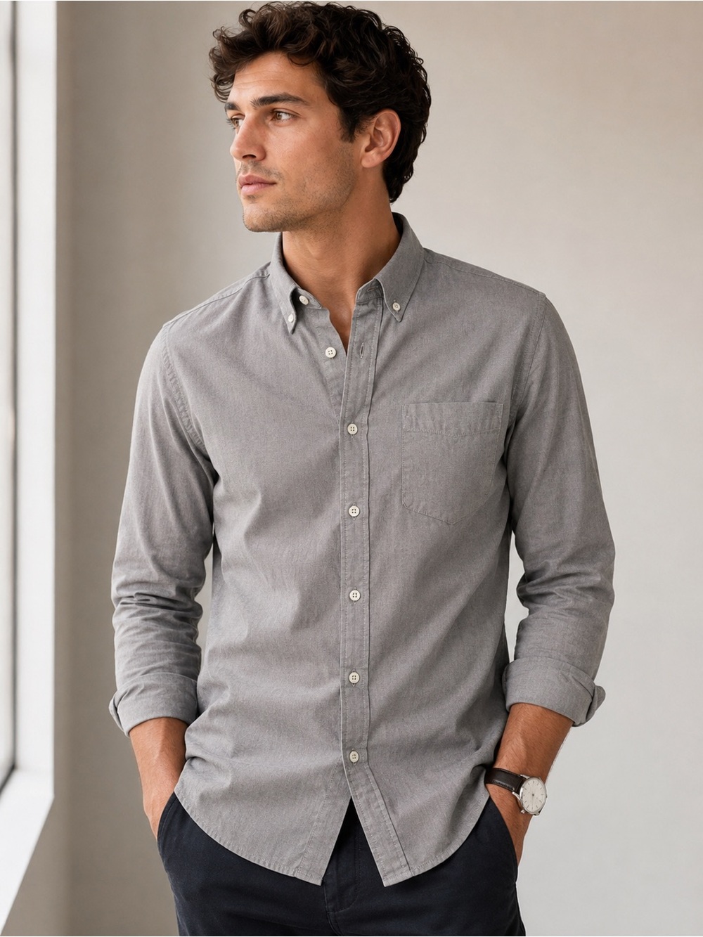 AG Adriano Goldschmied Gray Cotton Button-Down Shirt Size M NWT $98